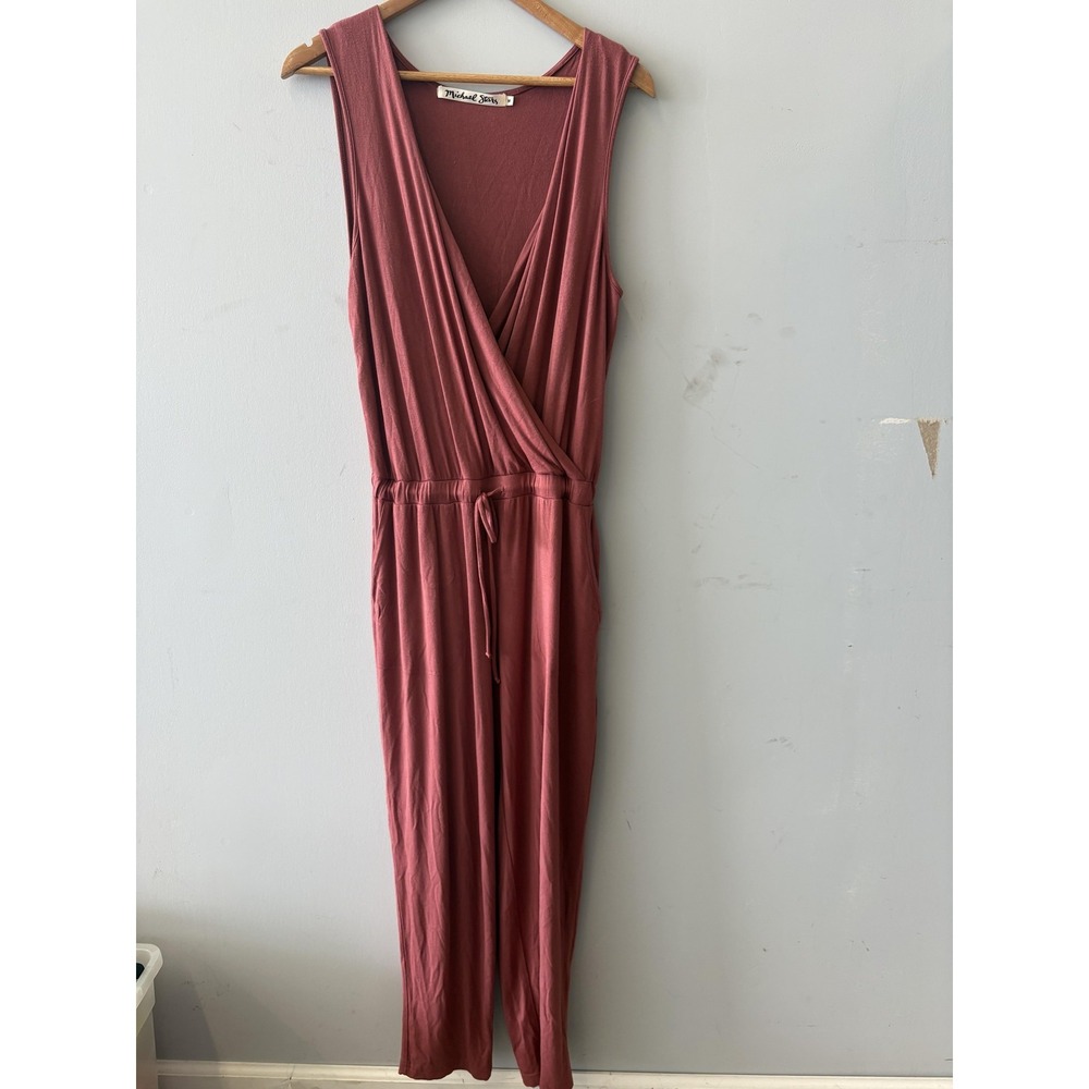 Michael Stars Jumpsuit Womens Medium Red Sleeveless Wrap V Neck Elastic Waist